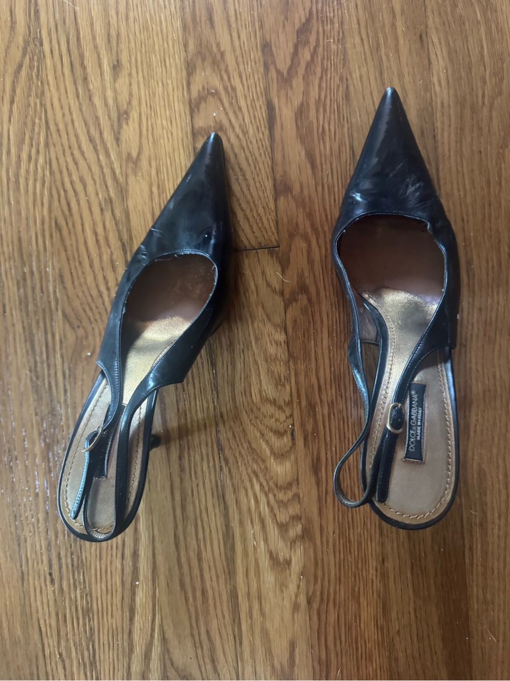 Dolce & Gabbana Black Patent Slingback Pointed Toe Stiletto Heels - Picture 3 of 8